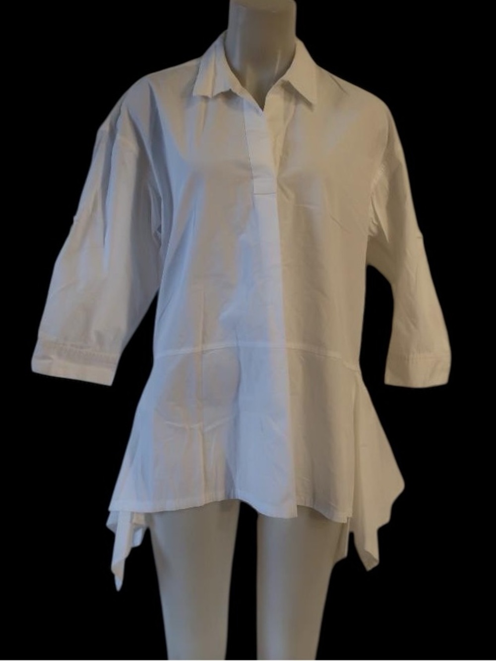 Donna Karan Women’s White V-Neck Pullover Collared Roll Tab Shirt Top XL